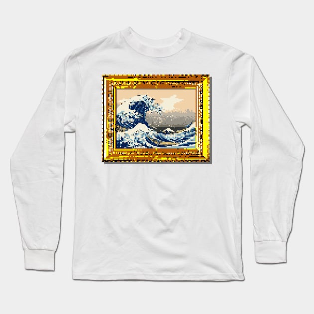 8-Bit The Great Wave off Kanagawa Long Sleeve T-Shirt by GrumpyVulcan